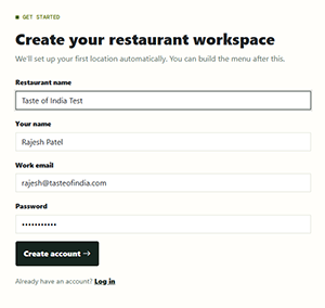 Screenshot: creating a WaiterAssistant account