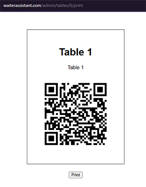 Screenshot: a table QR code ready to print