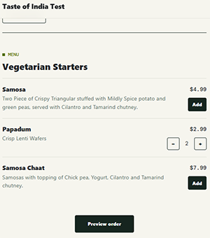 Screenshot: a guest placing an order from their phone